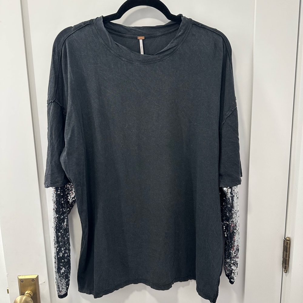 Free People Black Long Sleeve Top
